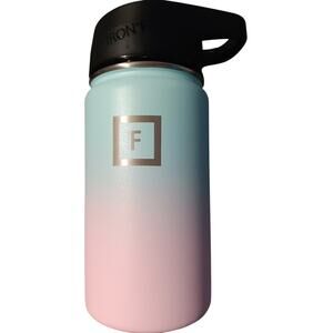 Iron Flask Wide Mouth Water Bottle 14 oz. Flip up Mouth Piece Pink/Blue Sm. Dent